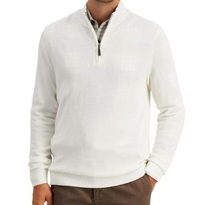 Men's Quarter-Zip Textured Cotton Sweater